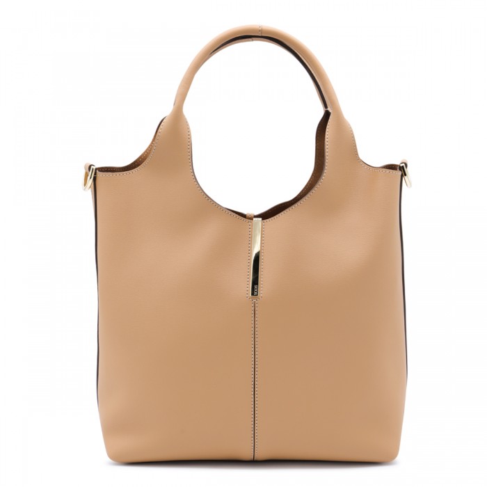BEIGE LEATHER TOP HANDLE BAG