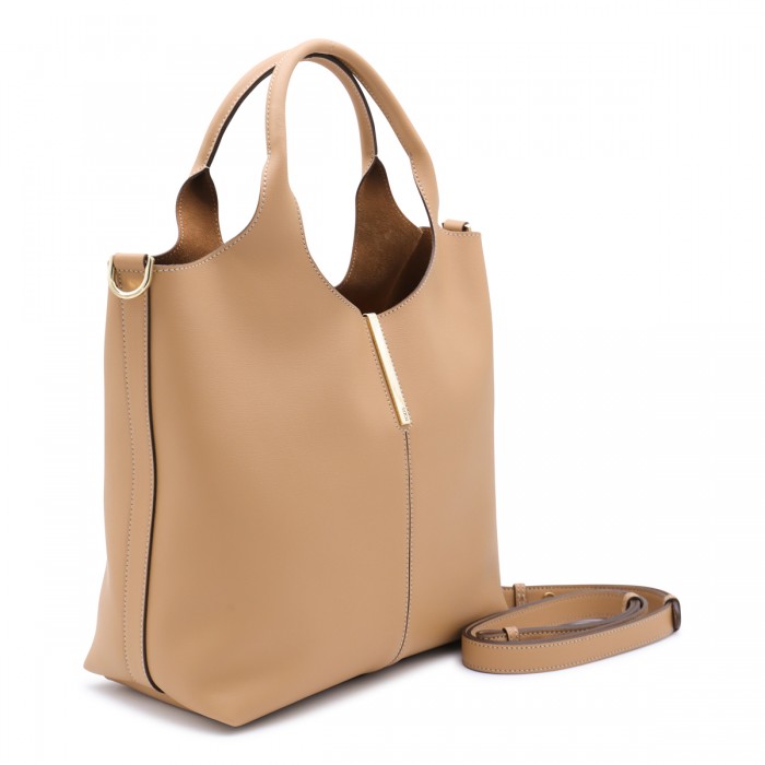 BEIGE LEATHER TOP HANDLE BAG 2