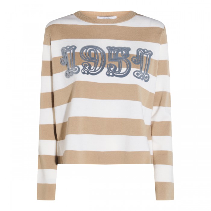 WHITE AND BEIGE WOOL KMITWEAR