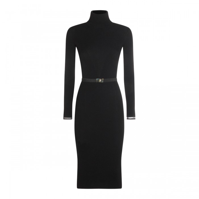 BLACK VISCOSE MIDI DRESS