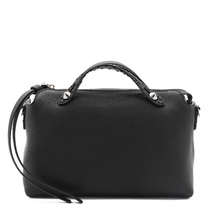 BLACK LEATHER TOP HANDLE BAG