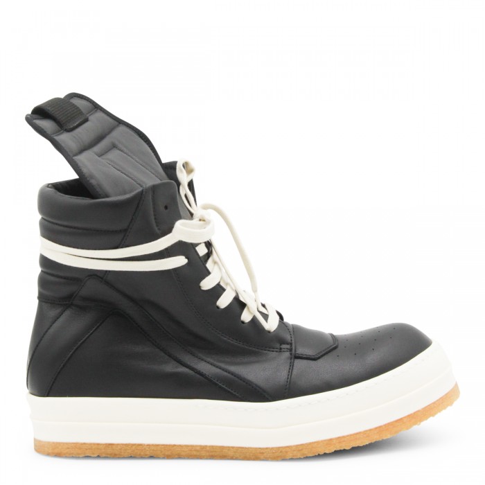 BLACK LEATHER GEOBASKET...