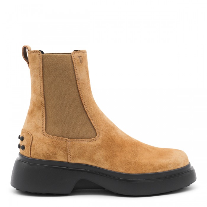 CAMEL SUEDE AND LEATHER BOOTS