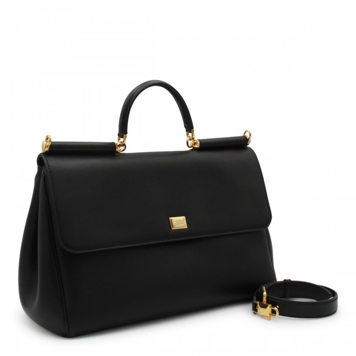 BLACK LEATHER TOP HANDLE BAG 2