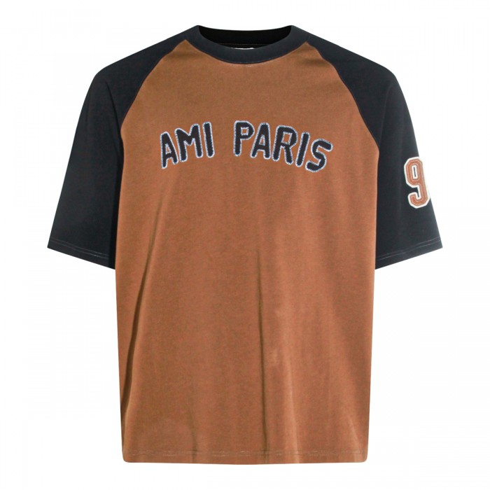 BROWN AND BLACK COTTON T-SHIRT