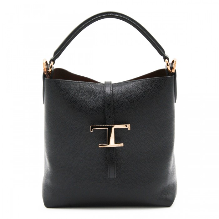 BLACK LEATHER TOP HANDLE BAG