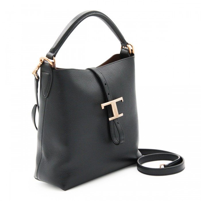 BLACK LEATHER TOP HANDLE BAG 2