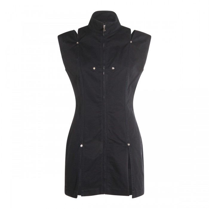NAVY COTTON SLIT COTTON DRESS
