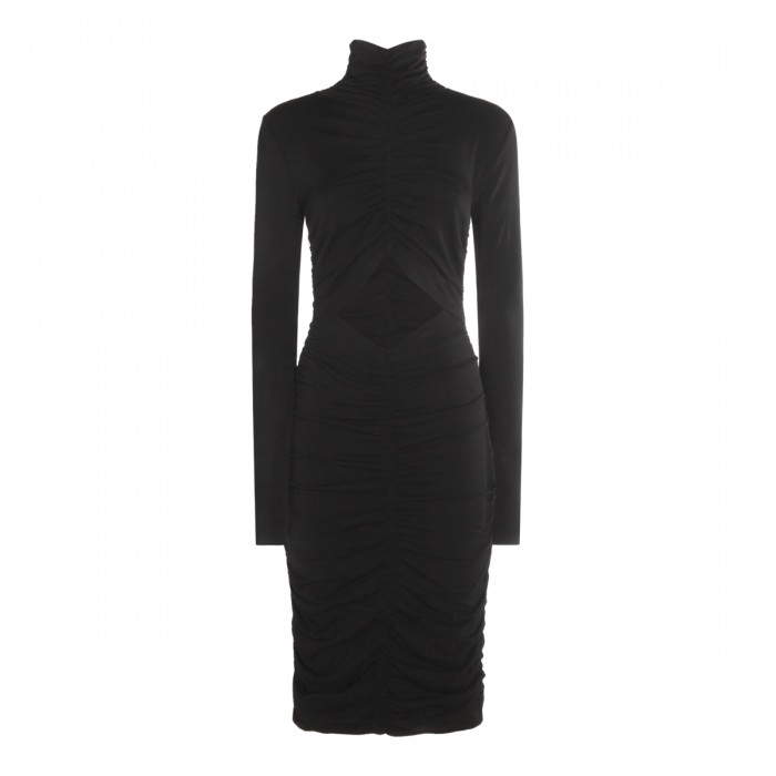 BLACK COTTON MIDI DRESS