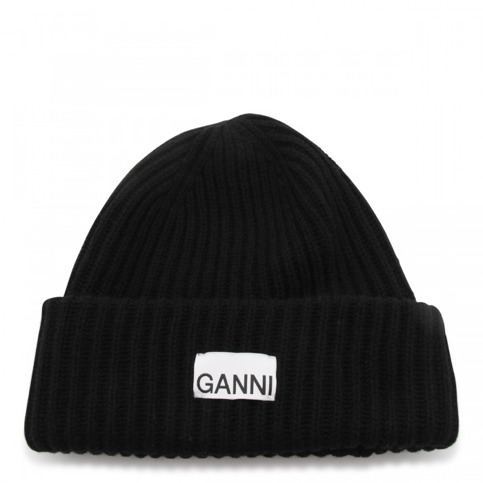 BLACK WOOL BLEND BEANIE