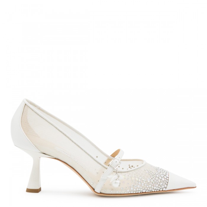 WHITE AND CRYSTAL AREN PUMPS