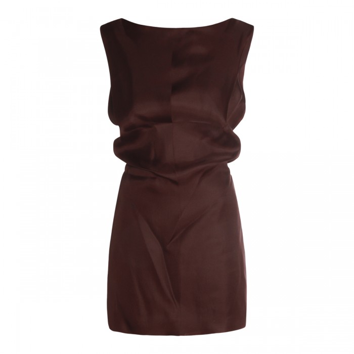 BROWN SILK MINI DRESS