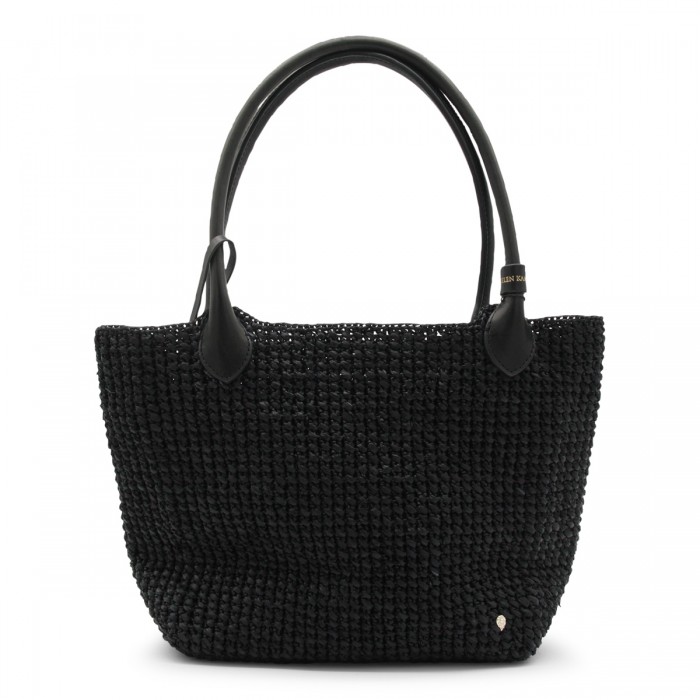 BLACK RAFFIA TOP HANDLE BAG