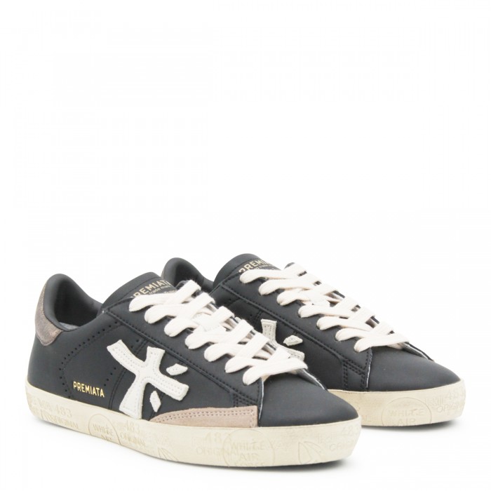 BLACK LEATHER STEVEND SNEAKERS 2