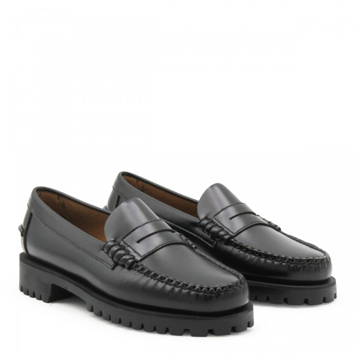 BLACK LEATHER DAN LUG LOAFERS 2