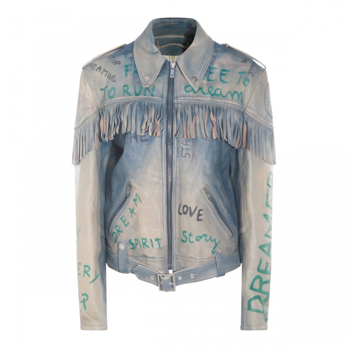 LIGHT BLUE LEATHER JACKET