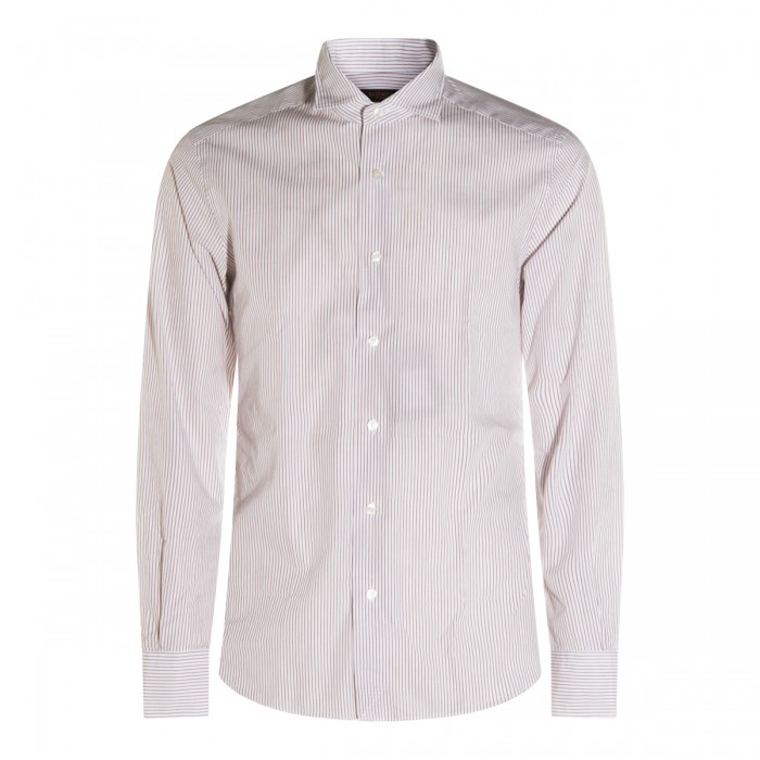 WHITE AND BROWN COTTON SHIRT