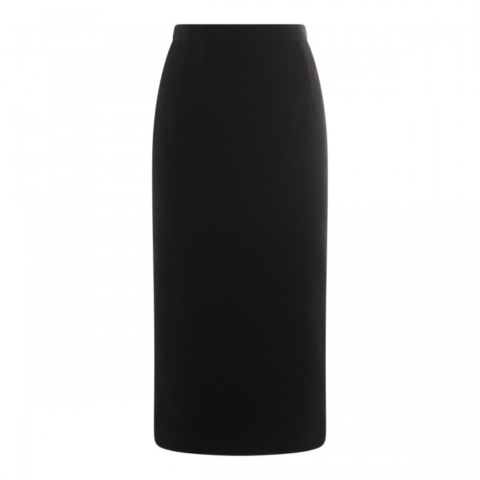 BLACK WOOL MIDI SKIRT