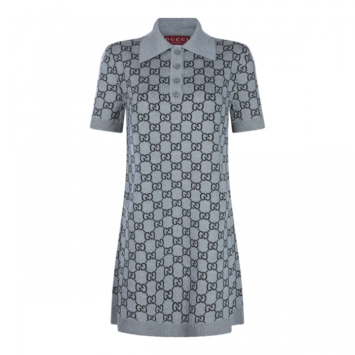 GREY AND BLUE WOOL MINI DRESS