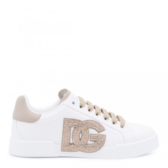WHITE AND BEIGE LEATHER...