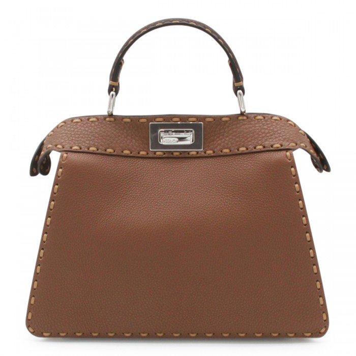 BROWN LEATHER PEEKABOO TOP...