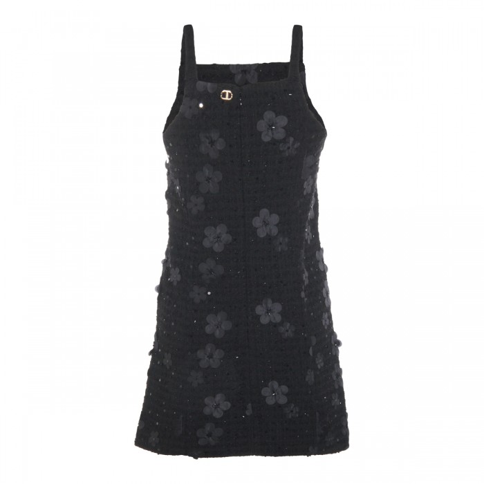 BLACK BOUCLE MINI DRESS 2