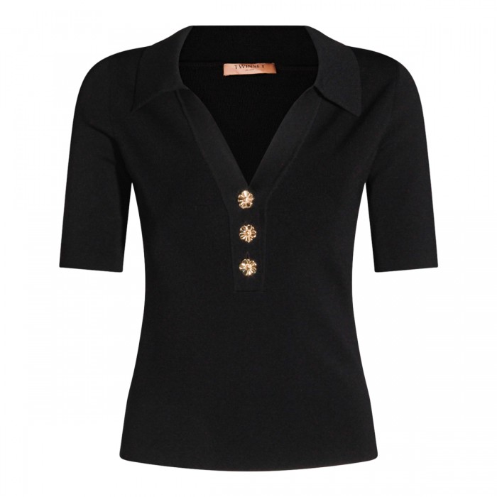 BLACK VISCOSE POLO SHIRT