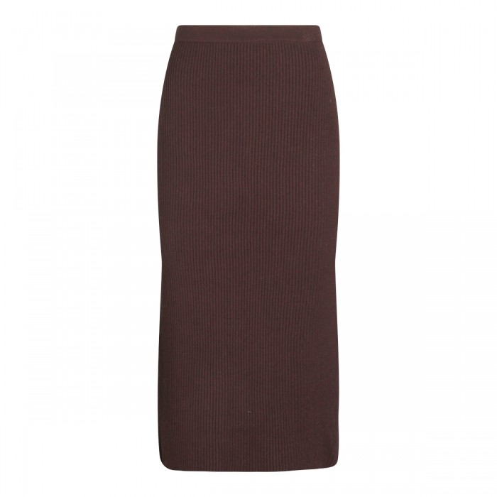 DARK BROWN VISCOSE MIDI SKIRT