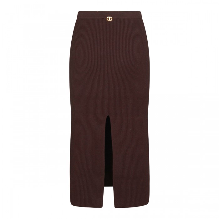 DARK BROWN VISCOSE MIDI SKIRT 2