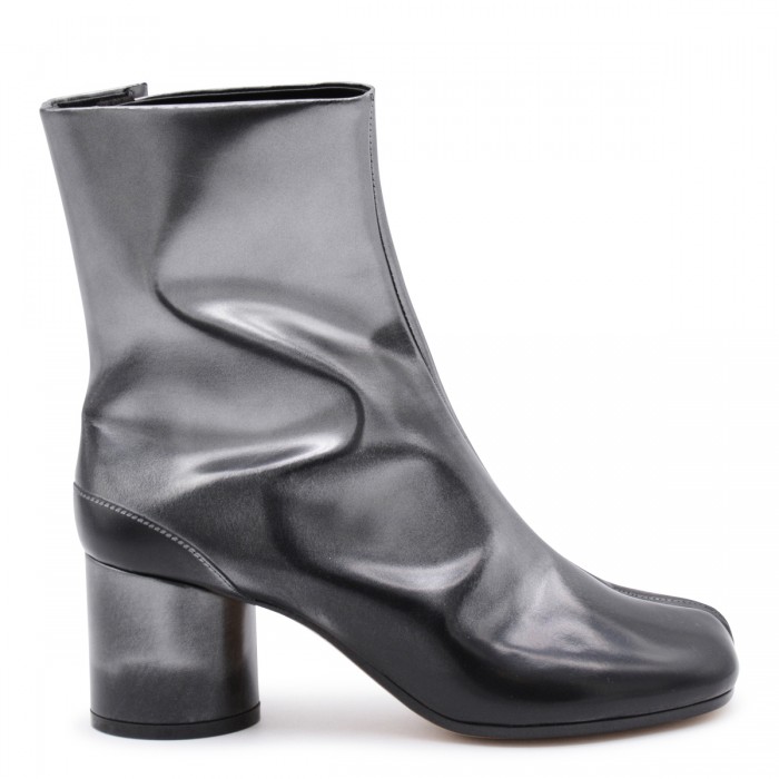 SILVER/BLACK LEATHER BOOTS