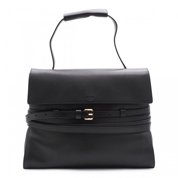 BLACK LEATHER TOP HANDLE BAG