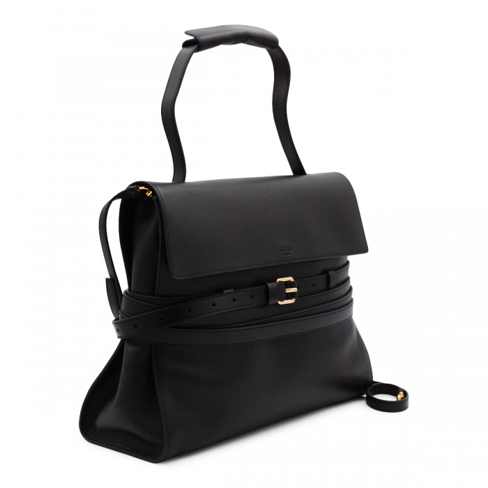 BLACK LEATHER TOP HANDLE BAG 2
