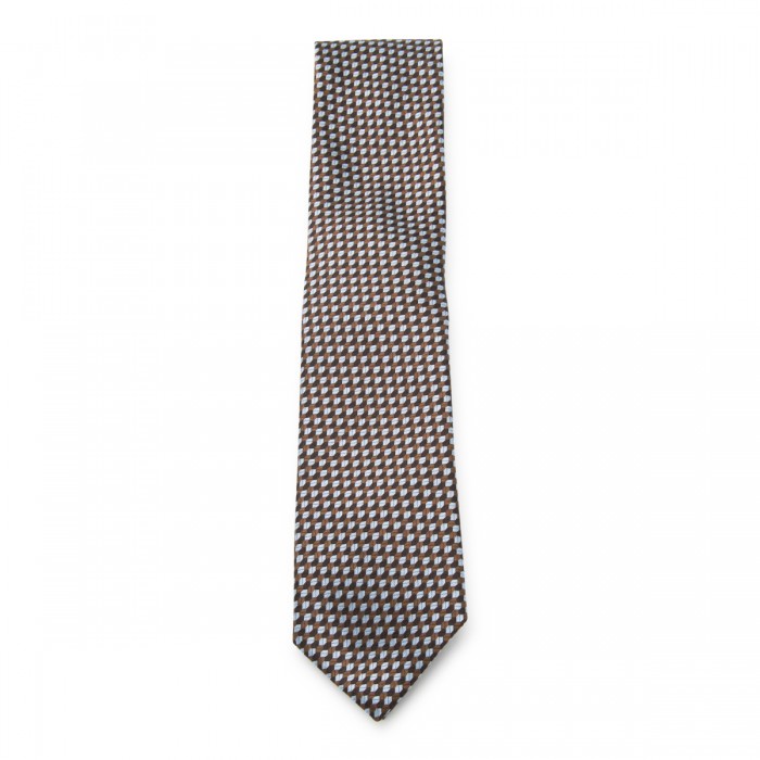 BROWN AND WHITE SILK TIE