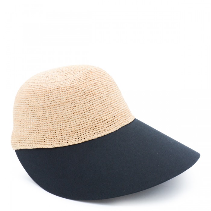 NATURAL AND BLACK RAFFIA HAT