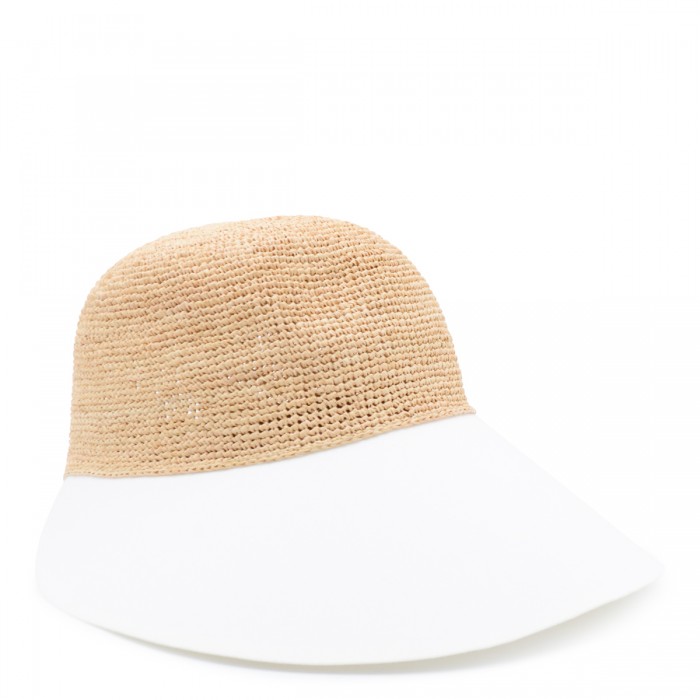 NATURAL AND WHITE RAFFIA HAT