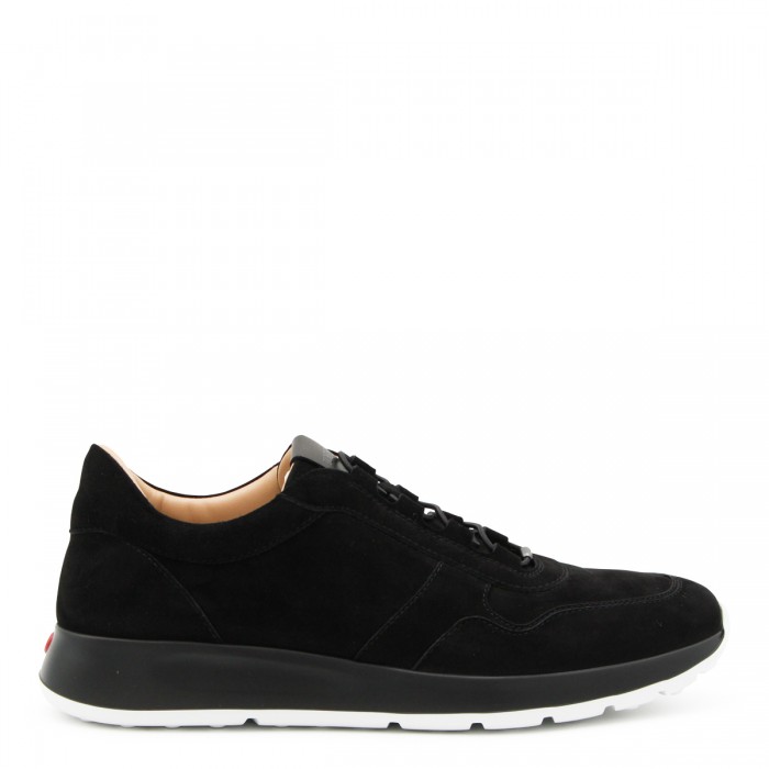 BLACK LEATHER RED DOT SNEAKERS