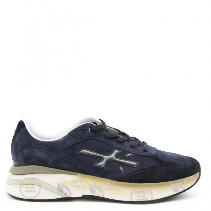 BLUE LEATHER MOE RUN SNEAKERS