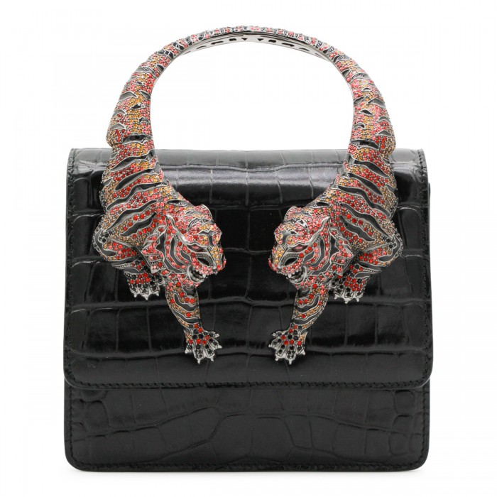 BLACK LEATHER TOP HANDLE BAG