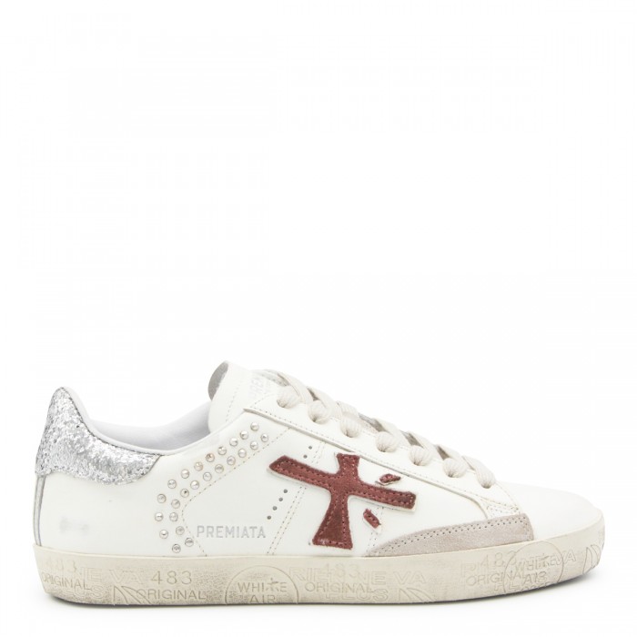 WHITE AND RED LEATHER SNEAKERS