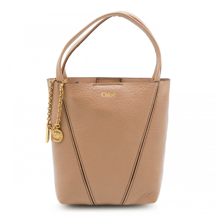 BEIGE LEATHER SPIN TOTE