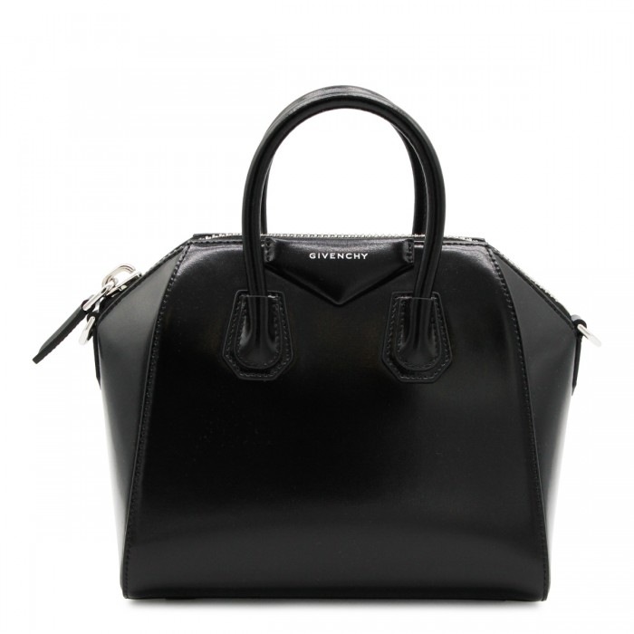 BLACK LEATHER ANTIGONA TOP...