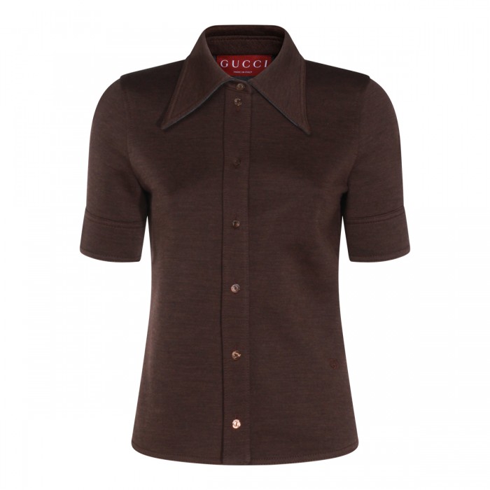 BROWN WOOL POLO SHIRT