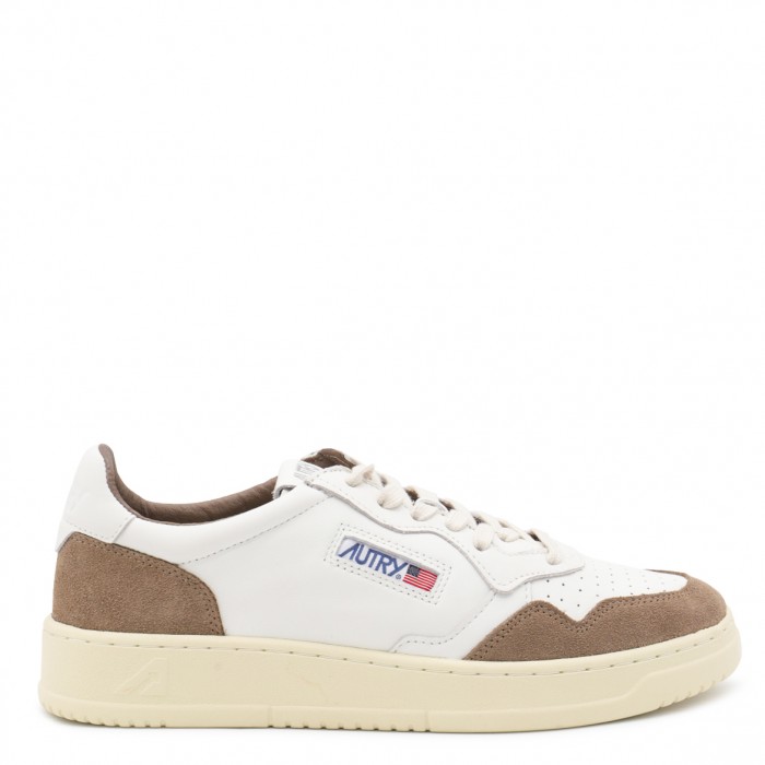 WHITE AND BROWN LEATHER...