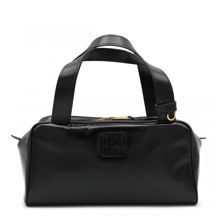 BLACK LEATHER TOP HANDLE BAG