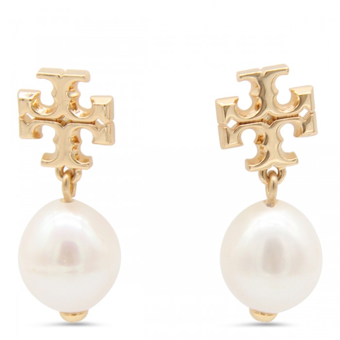 GOLD AND PEARL BRASS EARRINGS