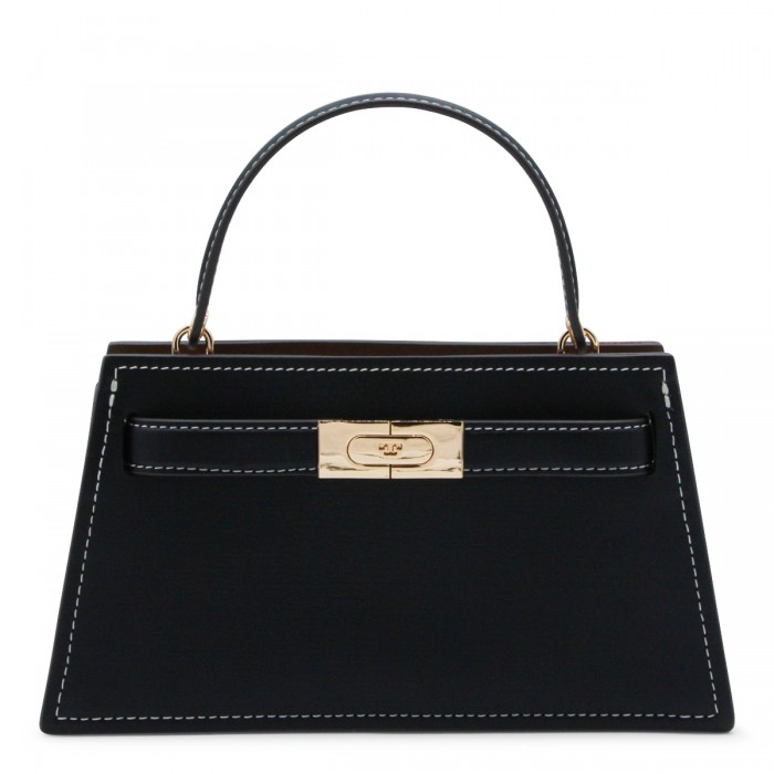 BLACK LEATHER TOP HANDLE BAG