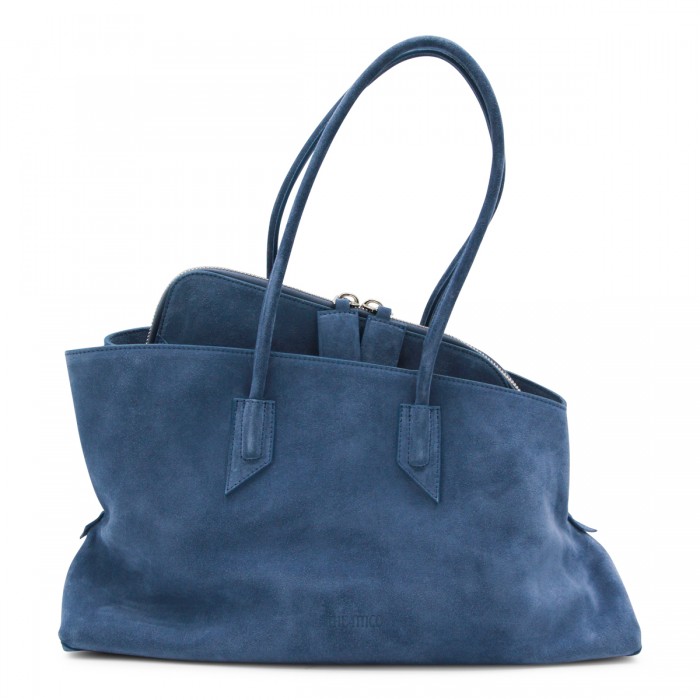 BLUE LEATHER TOP HANDLE BAG