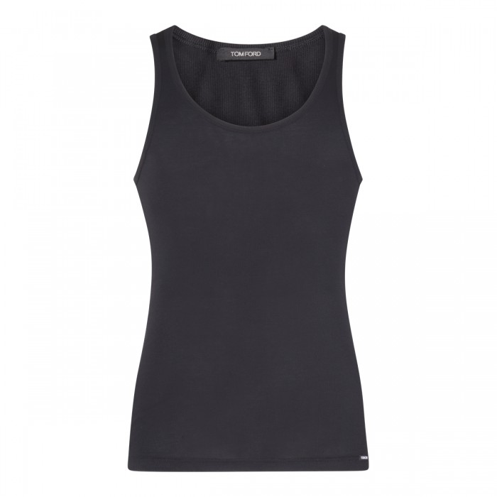 BLACK COTTON BLEND TANK TOP