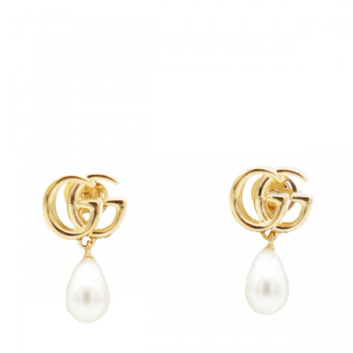 GOLD AND PEARL BRASS EARRINGS