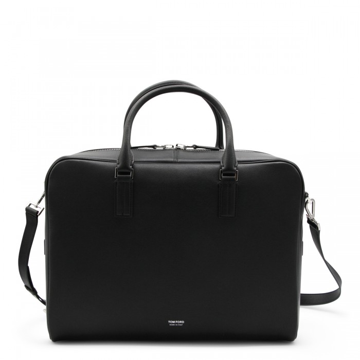BLACK LEATHER TOP HANDLE BAG
